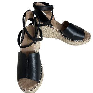 Ccocci Black Espadrille Wedge Sandals Wraparound Ankle Straps Size 5.5